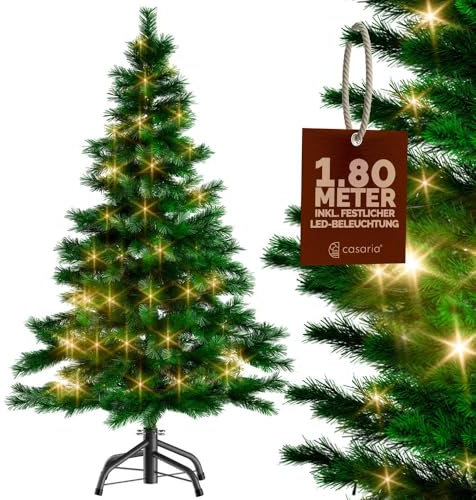 CASARIA® Weihnachtsbaum künstlich 180 cm Lichterkette 120 LED Tannenbaum mit Beleuchtung wie echt Stecksystem dichte Spitzen stabil schwer entflammbar