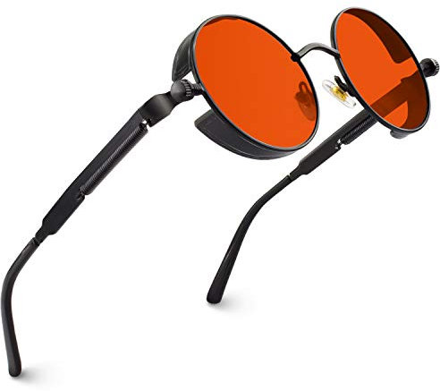 CGID Polarizzate Occhiali da Sole da Uomo Donna Retro Stile Steampunk Rotondi in Metallo E72
