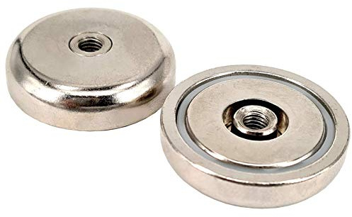 Neodym Magnet mit Gewinde Bohrung - Extra Starke Topfmagnete D 32 mm - 30 KG Zugkraft - Flachgreifer Rund mit M5 Gewindebohrung Innengewinde [2 Stück]