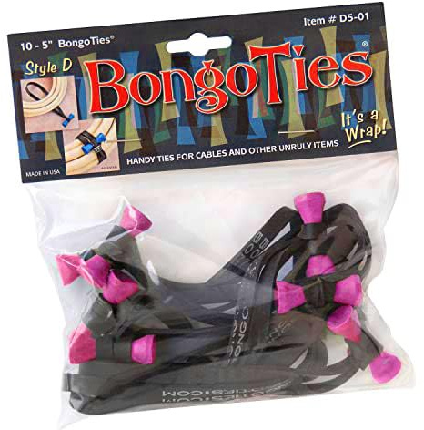 BongoTies PINK & BLACK Flamingo Bongo Ties - 10 Pack Style-D ~ Professional cable ties made of natural rubber and bamboo ~ HANDY TIES FOR CABLES AND OTHER UNRULY ITEMS