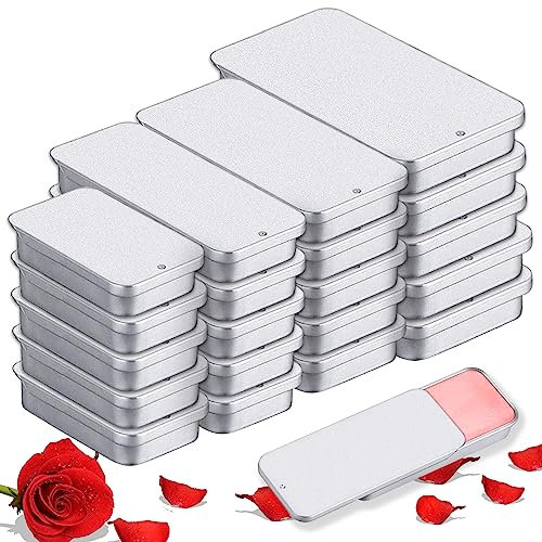 WZYTEU 20 Stück Rechteckige Metalldose, Blechdose mit Schiebedeckel für Kleinteile Lagerung, Pille, Süssigkeit, Lippenbalsam, Schmuck(Silber, Vier Größen)