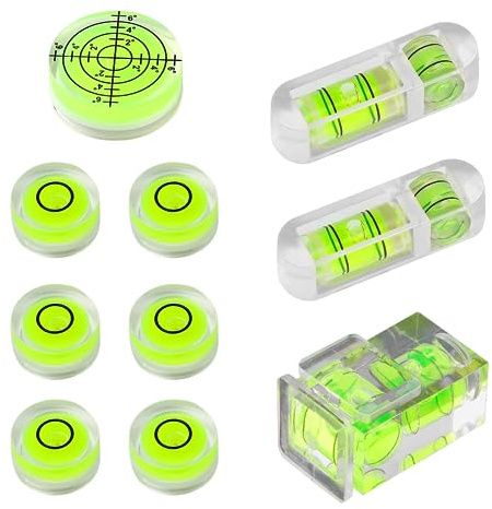 XoeLLe Mini Bubble Level - 10pcs Small Spirit Level Set, Square, Round, Bullseye Bubble Level Mark Measuring Instruments Layout Tools for Picture Leveling, Camera, Camping