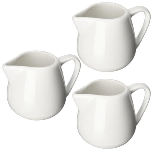 Small Milk Jug 3 Pieces 130 ml Creamer Jug with Handle Ceramic Sauce Cups Gravy Serving (MJ1)