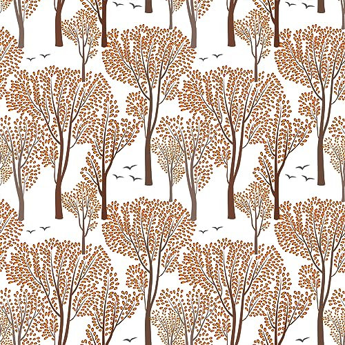 VEELIKE Tapete Wald Orange Tropische Tapete Baum Dschungel Tapete Kinderzimmer Mustertapete Tapete Blätter Orange Blumentapete Vintage Tapete Selbstklebend Badezimmer Schlafzimmer 44.5cm x 300cm