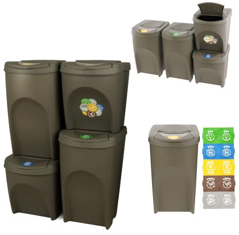 botle Set di 4 pattumiere da 120 l, sistema di raccolta differenziata dei rifiuti, 2 x 35 l, 2 x 25 l, colore grigio, per impilare, compatto modulare e leggero, facile ordinamento dei rifiuti