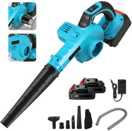 Soplador portátil inalámbrico con batería, soplador de hojas eléctrico inalámbrico de 21 V, soplador de hojas portátil a mano, control de 5 velocidades, para patio, césped (2 baterías)