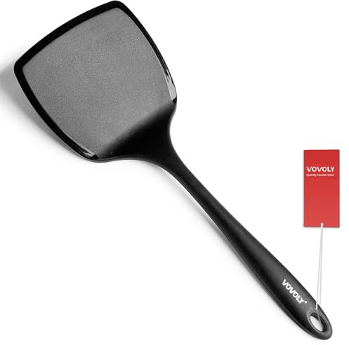Silicone Pancake Spatula Turner with Lengthened Handle& Seamless Design, Heat Resistant Cooking Spatulas for Nonstick Cookware, Large Flexible Kitchen Utensils, Flipper for Egg, Pancake, Burger, Black