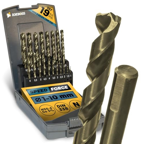 19 x spiralborr Speed Force 1–10 mm (set) – HSS-G DIN 338 för stål, byggstål, aluminium, färgmetaller AMBOSS WERKZEUGE borrplåt, profiler – sexkant f. borrmaskin, batteriborr, stående borrmaskin
