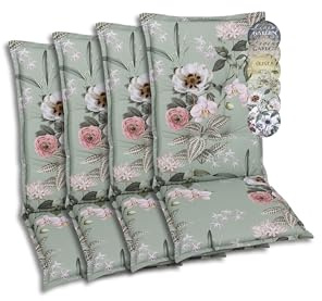GO-DE Textil Bequeme und attraktive Polsterauflagen für Mittellehner-Gartenstühle (4er-Set, Orchidee Salbei, Mittellehner)