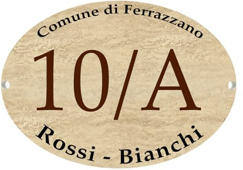 Numero Civico Personalizzato per Esterno - Ceramica cotta a 900°, Made in Italy Colori Indelebili e Resistenti - Disponibile su varie misure (Ceramica, Ovale Marmorizzato Fori, 11x15 cm)