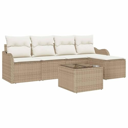 vidaXL Trädgårdsoffset med kudde med lagring 6 pcs Brun Poly rattan, Trädgård och Terrass, Modern Modulsats, Hållbar Poly Rattan-soffa, UV-beständig Utomhus Lounge, Flexibelt Utemöbel