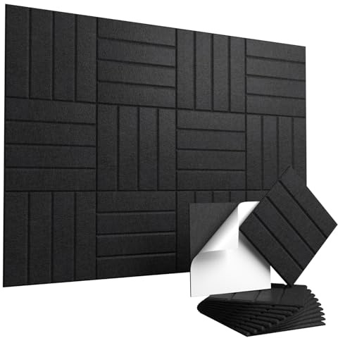 Vieshful Lot de 10 Panneau Acoustique Autocollants – 30x30 Panneaux Muraux Phoniques Haute Densité, Panneaux en Feutre pour Réduction du Bruit et de l’Écho, Déco Maison & Bureau, Noir