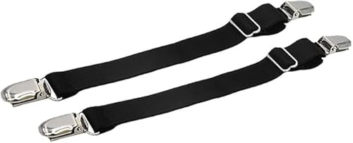 Cawhui 4 Pcs Black Elastic Straight Garter Belts Clips Stocking Clamps Suspender Straps Shirt Sock Stays Holder, Women's Garters and Suspenders, Men Stockings and Garters