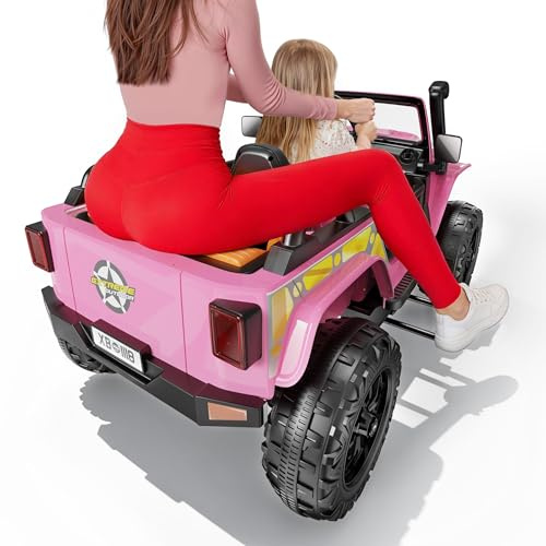 Hotsolo 3 Seater Power Wheels with Remote Control, Parent-Child Electric car, 4*Shock Absorber Spring, Built in LED Lights, Music & Horn, Power Wheel for 1-8 Ages Boy Girl Gift, Pink