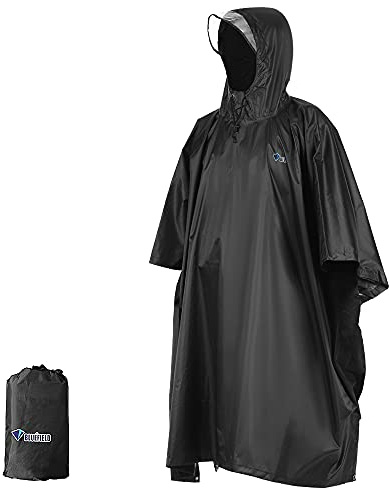 Domary Regnponcho med Huva Lätt Cykel Regnskydd Multifunktionell Vandring Huvjacka för Camping Vandring Backpacking Fishing Green Valfritt 55,1x90,6 Tum (Svart)