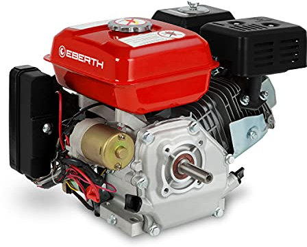 EBERTH 6,5 PS 4,8 kW Benzinmotor Standmotor Kartmotor Antriebsmotor mit 20 mm Ø Welle, E-Start, 7ah 12V Batterie, Ölmangelsicherung, 4-Takt, 1 Zylinder Benzin Motor, 196 ccm Hubraum, luftgekühlt