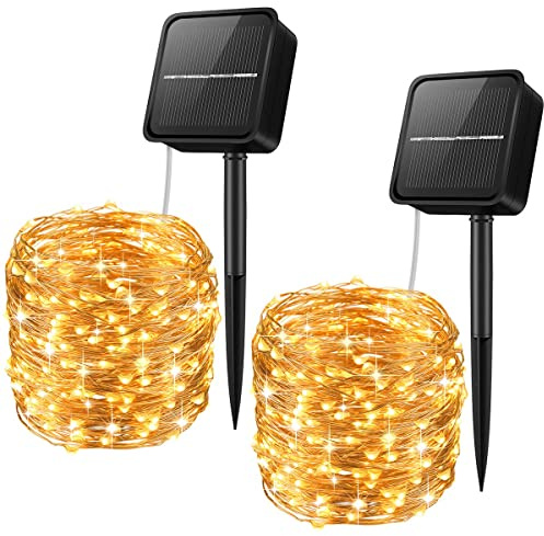 Criacr Solar String Lights Outdoor Garden, 120 LED 12M/40Ft Waterproof Solar Fairy Lights with 8 Modes, Indoor Outdoor Copper Wire Garden Lights for Tree Patio Party (Warm White, 2 Packs)
