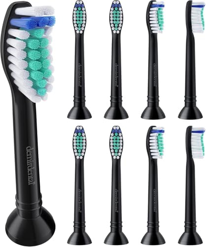 8er demirdental Ersatzbürsten passend für Philips Sonicare, Hart, Schwarz | Harte Aufsteckbürsten & Aufsätze für intensive Reinigung, schadstoffgeprüft & BPA-frei, inkl. 8 Schutzkappen & 4 Farbringe