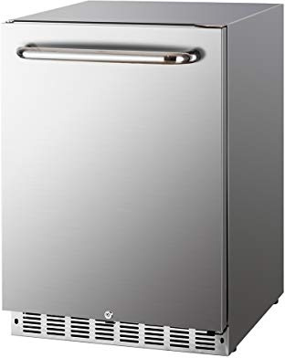 HCK Outdoor Refrigerator 24 Inch, Undercounter Refrigerators with Stainless Steel Door, 161 Can Beverage Fridge for Home Bar, Kitchen, Patio, Outdoor, Commercial Use