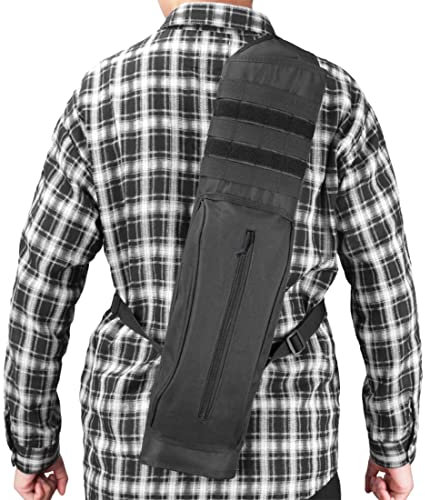 MAGARROW Bogenschießen Köcher Zurück Pfeilköcher Einstellbare Molle Pfeilhalter mit großer Aufbewahrungstasche für Jagdziele Praxis Schießen (Schwarz- Für Rechtshändig)