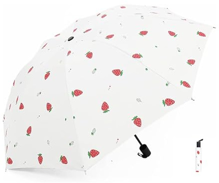 HUI JIN Regenschirm mit Farbwechsel, Erdbeermuster, magisch, wasseraktiviert, weiß, Medium