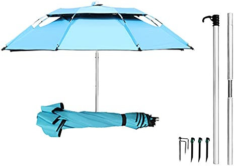 Ombrellone Inclinabile da Giardino, Ombrellone da Spiaggia Pieghevole Portatile Parasole da Esterno, Protezione UV a Doppio Strato, per Spiaggia, Patio, Piscina, Pesca, Parco(Color:A)