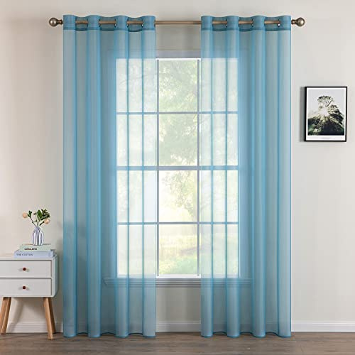MIULEE Gardinen Voile Vorhänge mit Ösen 2er Grau-Blau 140x160cm