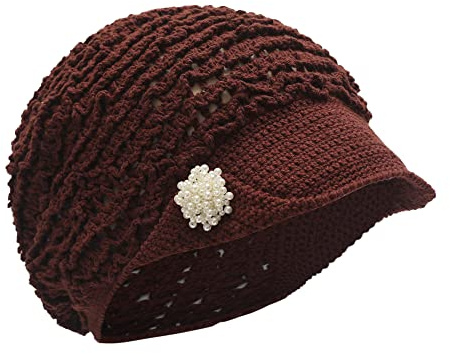 ZLYC Damen Sommer Slouchy Häkelmütze Visoren Handgemacht Häkelmütze Visor(Fester Kaffee)
