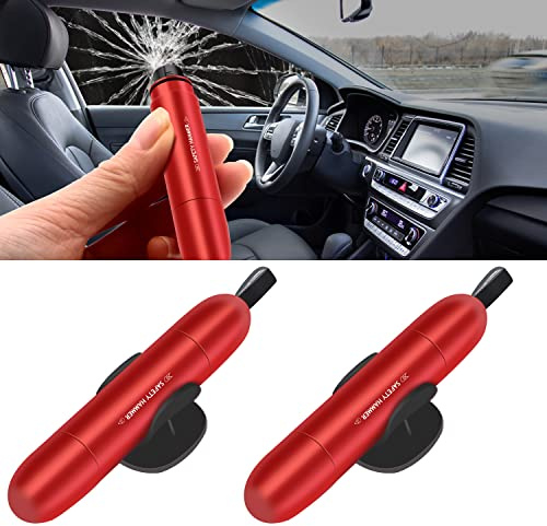 YONGMING Marteau Brise Vitre Voiture, Coupe Ceinture Urgence Rouge 2PCS | Outil D’Évasion Automobile 2 En 1 Avec Pointe Renforcée Et Lame Intégrée, Accès Rapide En Cas De Danger