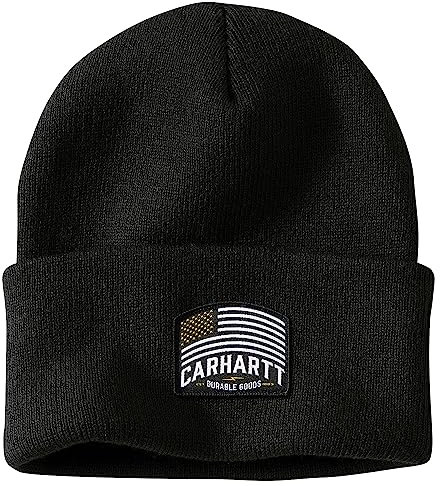 Carhartt Herren Strickmütze mit Flaggenaufnäher, Schwarz, Einheitsgröße