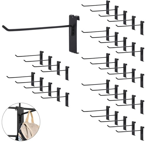 Sumnacon Grid Wall Hooks - 35 Pcs Display Hooks for Grid Wall Panel, 6 Inch Sturdy Gridwall Hooks, Black Metal Grids Hangers for Home Shop Retail Store Workspace Craft Show Display Accessories