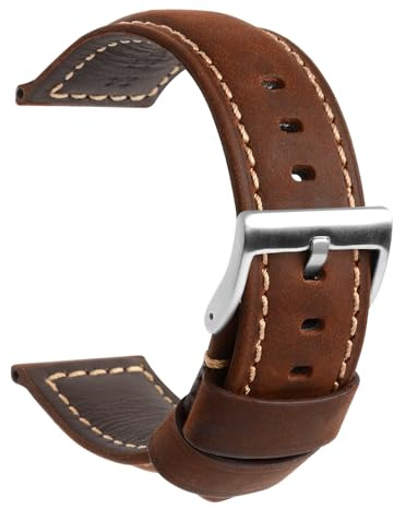 TStrap Correa Cuero Reloj – Negro Vintage GruesaPulsera Relogio Hombre – Piel Autentica Brazalete Reloj InteligenteHebilla – 20mm 22mm 24mm