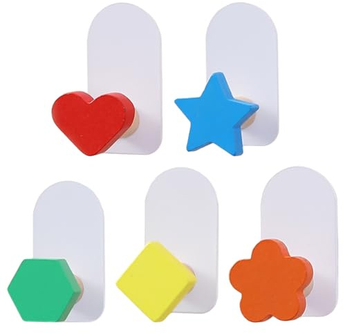 IMIKEYA Kids Coat Hooks 5Pcs Colorful Wall Mounted Children S Clothes Hook Set with Solid Wood and Metal Self Adhesive for Jackets Hats Towels Backpacks