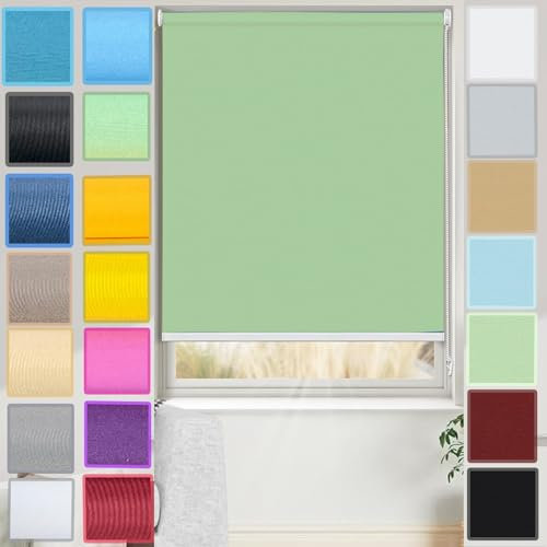 Rollo ohne Bohren Verdunklungsrollo 80 x 60 cm Einfache Installation, Klemmfix, Rollo Seitenzugrollo,Klemmrollo mit Klämmträger, für Fenster und Tür, Grün