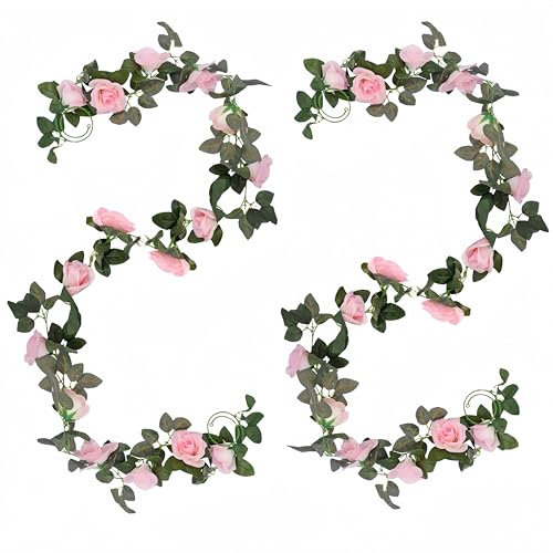 2 Pcs Artificial Flower Hanging Rose Garlands Fake Rose Vine Flowers Plants DIY Wreath for Garden Craft Art Decor Home Wedding Party 8.2ft/2.5m (Light pink)