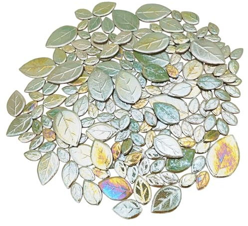 Anktily 500 g schillernde Blätter Keramik Mosaikfliesen zum Basteln, gemischte Größen, gebeizte Blätter, Porzellan-Mosaikstücke für DIY-Mosaikprojekte, Heim- und Außendekoration (Hellgrün)