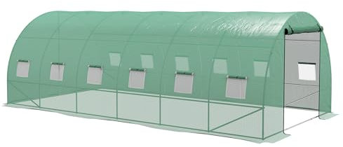 Outsunny Invernadero de Exterior 6x3x2 m de Túnel con Sistema de Riego Integrado 12 Ventanas con Malla y 1 Puerta Enrollable Invernadero para Jardín Patio Verde