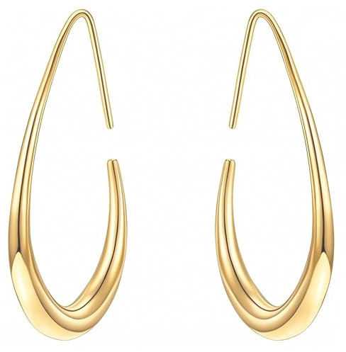 Boucles d'Oreilles Créoles, 1 Paire Boucles d'Oreilles en Forme de Goutte, Boucles d Oreilles Créoles Ovales Dorées pour Filles et Femmes, Cadeau Anniversaire