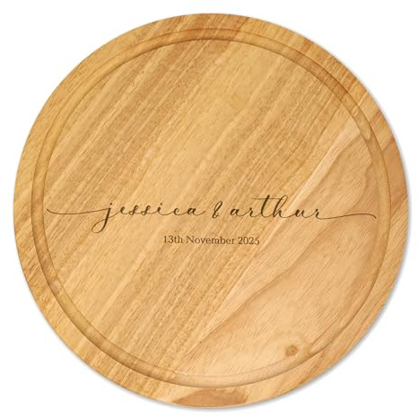 Personalised Name Engraved Round Wooden Chopping Board Cheese Board Serving Board Cutting Novelty Gift Birthday Christmas Housewarming Wedding