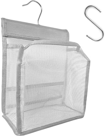 KIAYOO Porta Mollette,Borsa per Mollette da Bucato con Gancio Sacca da Deposito Borsa Appesa Cestino con Mollette Sacca da Doccia per Lavanderia Bagno Balcone Uso Interno ed Esterno, Grigia