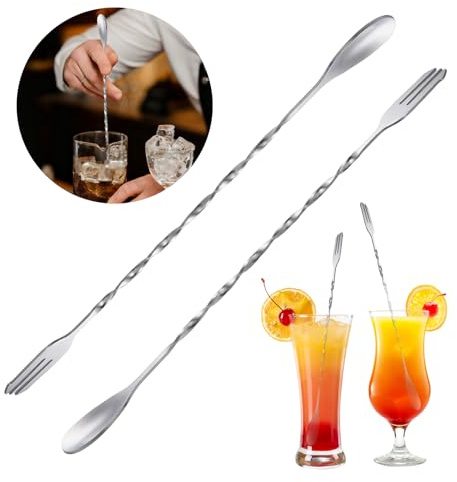 Cuchara de bar para helado, 2 unidades, para cócteles, accesorios de bar de 32 cm, cuchara larga, de acero inoxidable, para café y café