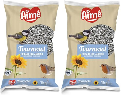 Aime - Nourriture pour Oiseaux - Graines pour Oiseaux du Ciel et de Jardin - Graines de Tournesol - Nourriture Respectueuse de l'environnement - Sac de 1 Kg (Lot de 2)
