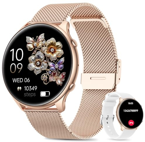 Smartwatch Donna con Effettua/Rispondi, 1.39 Fitness Orologiocon con Fisiologia Femminile, 24H Cardiofrequenzimetro, SpO2, Sonno, 2 cinturini, Contapassi, 120+Sport Smart Watch Android iOS Oro rosa