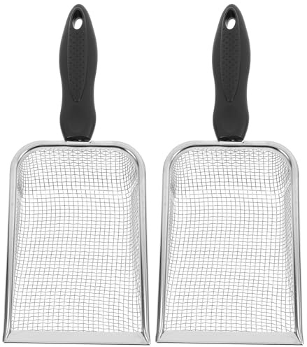 TOYANDONA Set da 2 Pale da Spiaggia in Acciaio Inox e Plastica, Pala Multiuso Rete 2,8x2,8 Cm per Sabbia e Conchiglie, per Giochi All’aperto e Pulizia Lettiera Animali