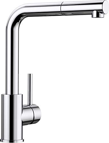 BLANCO MILA-S | Küchenarmatur in chrom | Hochdruck | Mit herausziehbarem Schlauch | Rückflussverhinderer | Keramik Kartusche | Gesicherte Wasserqualität & wassersparend