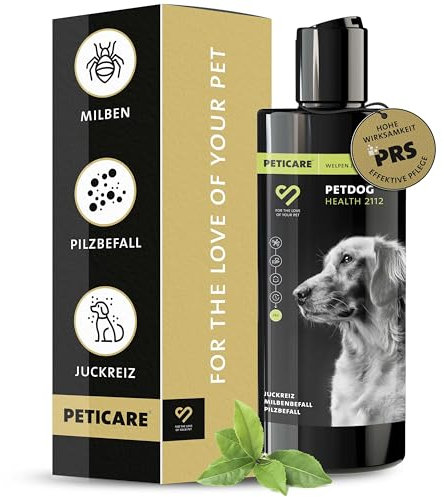 Peticare Anti-Parasiten Jung-Hunde & Welpen-Shampoo | gegen Milben Flöhe Pilze | lindert Juckreiz & fördert Regenerationsprozess | einzigartiges PRS® System für Lange Wirkung – petDog Health 2112