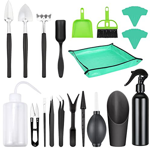 Hysagtek Succulent Tools Set, 26 Pcs Mini Garden Hand Transplanting Tools Set Miniature Planting Gardening Kit for Indoor Outdoor Miniature Fairy Garden Plant Care