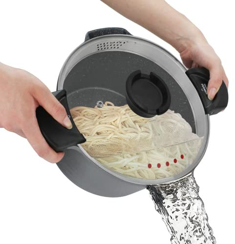 ROSSETTO Pentola per pasta da 28 cm, con coperchio bloccabile, 8 l, coperchio in vetro, rivestimento antiaderente, facile da pulire, cucina sana