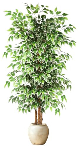 GTIDEA 6ft Artificial Tree Ficus, Tall Faux Trees Indoor with Natural Trunk and Fake Silk Tree Fake Plants for Home Spring Decor Living Room Outdoor Balcony House Office (Included Dried Moss)