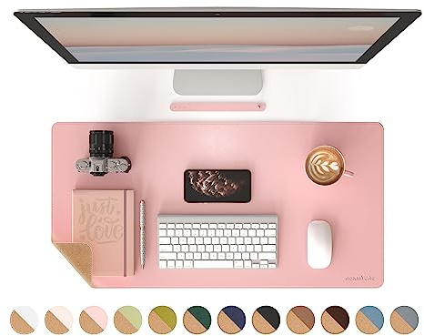 RENMTURE Doppelseitiges Mauspad, Naturkork und PU-Leder, große Schreibtischunterlage für Büro und Heimarbeit, Schreibtischschutz, rutschfest, wasserdicht, leicht zu reinigen (Rosa, 80 x 40 cm)